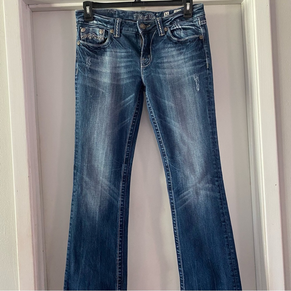 Miss Me Blue Denim Flare Jeans with Embroidered Pockets